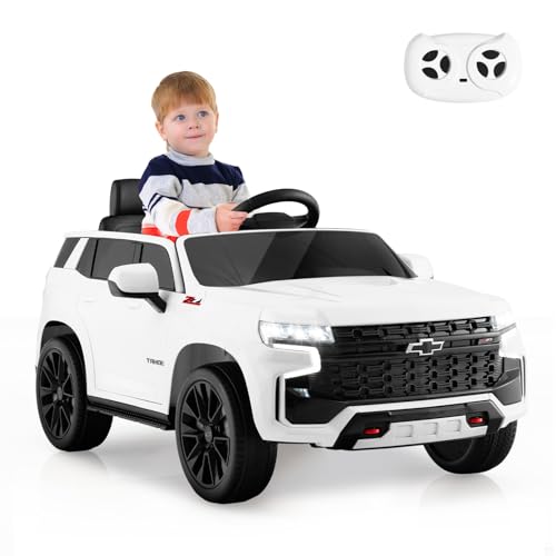 DREAMADE 12V Chevrolet Elektroauto für Kinder, Kinder Elektroauto mit Fernbedienung, Elektrofahrzeuge mit Federung & Musik & Licht & Hupe, elektrisches Auto für Kinder ab 3 Jahre (Weiß) von DREAMADE