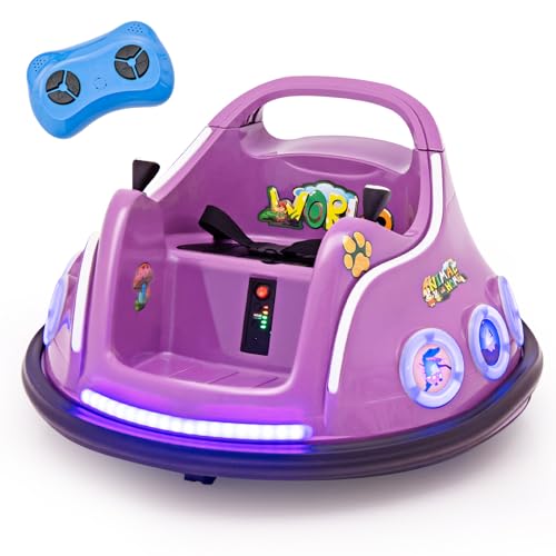 DREAMADE 12V Kinder Aufsitz Autoscooter mit Fernbedienung, Elektrisches Kinder Aufsitzauto mit 360 Grad Drehung & Musik & LED-Licht, Kinderauto, Elektroauto für Kinder ab 3 Jahre (Lila) von DREAMADE