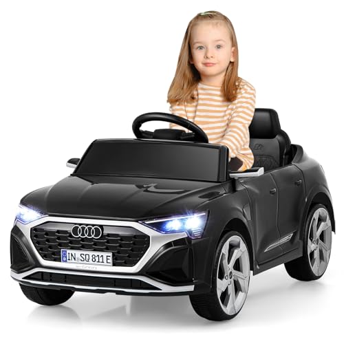 DREAMADE 12V Kinder Elektroauto, Audi SQ8 Kinderauto mit Fernsteuerung, Elektrofahrzeug mit Federung & LED Licht & Musik, Elektroauto für Kinder ab 3 Jahren (Schwarz) von DREAMADE