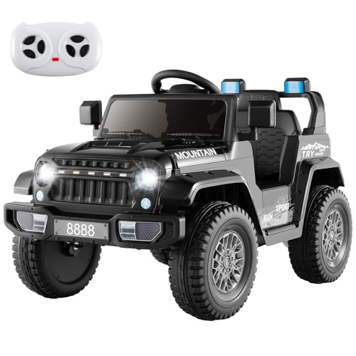 DREAMADE 12V Kinder Elektroauto, Elektrisches Auto mit 3 Geschwindigkeiten & Fernbedienung, Elektrofahrzeug mit Musik & LED-Lichter &MPS & USB, Elektroauto für Kinder 3-8 Jahre (Schwarz) von DREAMADE