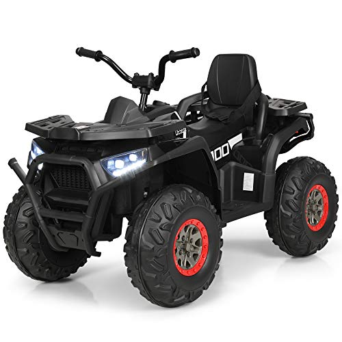 DREAMADE 12V Kinder Quad, 3-8km/h Elektro Kinderquad mit LED-Licht & MP3, Elektroauto für Kinder ab 3 Jahre, Mini Elektroquad mit Ladegerät, Belastbar bis 50kg, Elektrofahrzeug Kinder (Schwarz) von DREAMADE