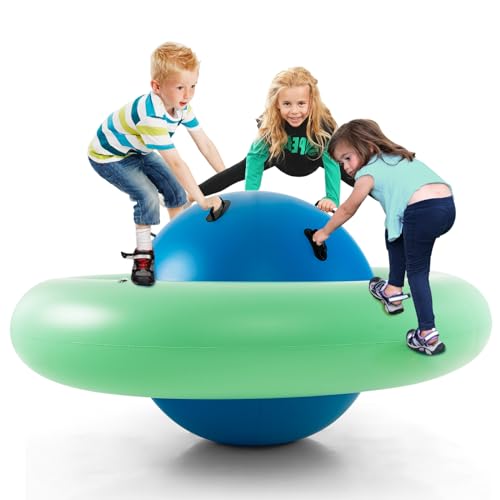 DREAMADE 233cm Aufblasbare Kuppelwippe, Spielwippe mit 6 Griffen, aufblasbar Kletterkuppel für 3 Kinder ab 5 Jahren, bis zu 113kg, für Hinterhof & Garten (Blau + Grün) von DREAMADE