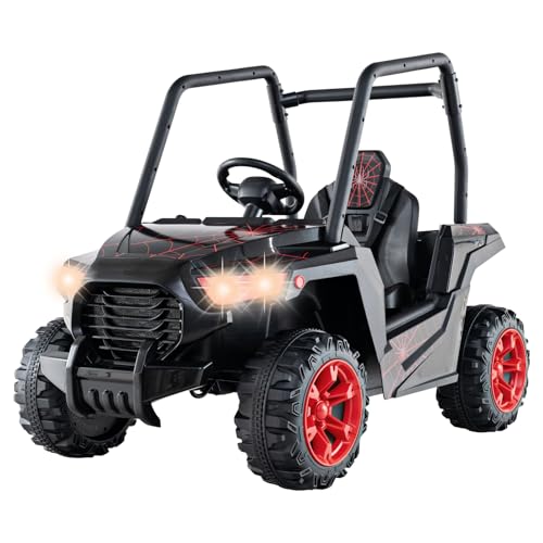 DREAMADE 24V Elektroauto für Kinder, Elektroauto UTV mit Fernbedienung & 3-Punkt-Gurt, Elektrofahrzeug mit Musik & Radio & LED-Lichter & MP3, Elektrisches Auto für Kinder ab 3 Jahre (Schwarz + Rot) von DREAMADE