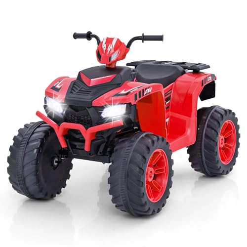 DREAMADE 24V Kinderquad ATV, Elektrofahrzeug mit Musik, Radio, LED-Lichtern & Ladegerät, 2,8-5 km/h Elektro Quad für Kinder 3-8 Jahre, belastbar bis 35kg (Rot) von DREAMADE