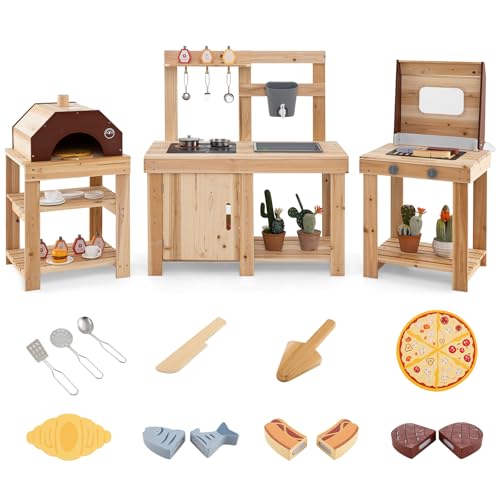 DREAMADE 3 TLG. Matschküche Kinder Outdoor mit Kindergrill und Pizzaofen, Spielküche mit Wassertank Spülbecken Herd, Kinderküche Outdoor Küche aus Tannenholz mit 14pcs Zubehör DREAMADE 3 TLG. Matschküche Kinder Outdoor mit Kindergrill und Pizzaofen, Spielküche mit Wassertank Spülbecken Herd, Kinderküche Outdoor Küche aus Tannenholz mit 14pcs Zubehör von DREAMADE