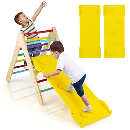 DREAMADE 3 in 1 Montessori Kletterdreieck mit 2-seitiger Rampe, Holzdreieck Sprossendreieck Kletterspielzeug aus Holz, Indoor Klettergerüst zum Rutschen & Klettern für Kinder ab 1 Jahr (Bunt) von DREAMADE