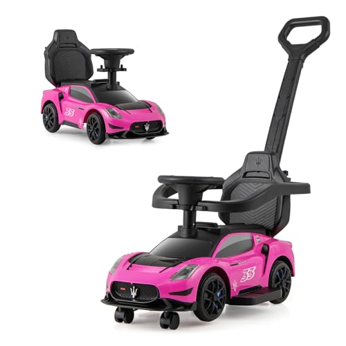 DREAMADE 3-in-1 lizenzierter Maserati Rutschauto, Rutschfahrzeug mit Schiebestange, Musik & Sicherheitsbügel, Schiebeauto für Kinder 18-60 Monate, belastbar bis 25kg (Rosa) von DREAMADE