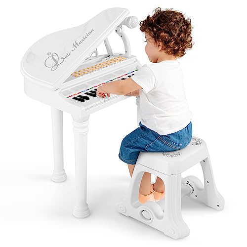 DREAMADE 31 Tasten Keyboard Kinder, E-Piano mit Hocker & Mikrofon & 3 Lehrmodi & 4 Rhythmen & Aufnahme, Elektronisches Klavier für Mädchen & Junge ab 3 Jahre (Weiß) von DREAMADE