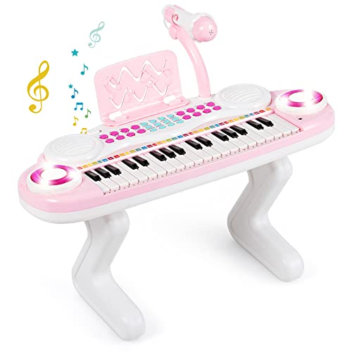 DREAMADE 37 Tasten Keyboard Kinder, Elektronische Klaviertastatur mit Mikrofon & Z-Ständer, Mini E-Piano, Digitalpiano mit Licht für Kinder ab 18 Monaten (Pink) von DREAMADE