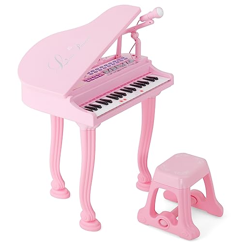 DREAMADE 37 Tasten Keyboard Kinder, Mini E-Piano mit Hocker & Mikrofon & 3 Lehrmodi & 8 Rhythmen & Aufnahme, Elektronisches Klavier für Mädchen & Junge ab 3 Jahre (Pink) von DREAMADE