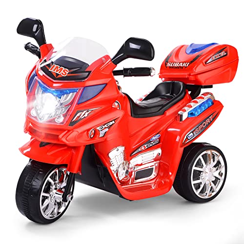 DREAMADE 6V Elektro Kindermotorrad, Kinder Motorrad, Kinderfahrzeug mit Musik Hupe und Scheinwerfer, Elektromotorrad für Kinder 3-7 Jahre alt (Rot) von DREAMADE