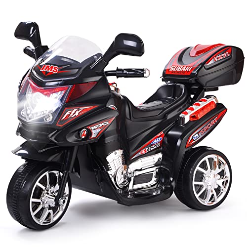 DREAMADE 6V Elektro Kindermotorrad, Kinder Motorrad, Kinderfahrzeug mit Musik Hupe und Scheinwerfer, Elektromotorrad für Kinder 3-7 Jahre alt (Schwarz) von DREAMADE