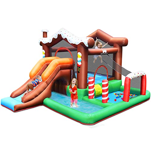 DREAMADE Aufblasbare Hüpfburg, Wasserspielcenter mit Rutsche & Kletterwand für Kinder 3-10 Jahre, 380 x 330 x 220cm Wasserpark für Garten & Hinterhof & Indoor (ohne Gebläse) von DREAMADE