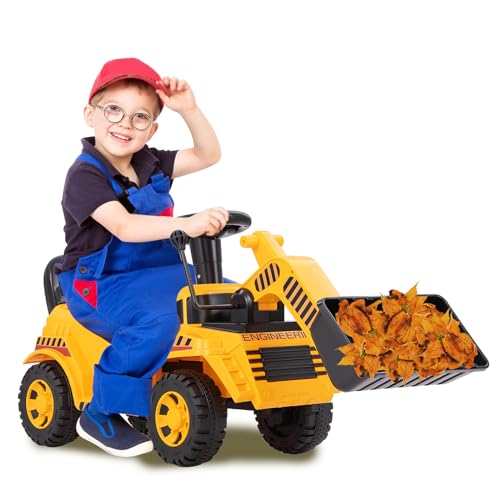 DREAMADE Bagger zum draufsitzen, Kinder Sitzbagger mit Flexibler Schaufel & Hupe & Kippschutz, Aufsitzbagger mit Stauraum unter Sitz, Sandbagger Sitzbagger Kinder ab 19 Monaten (Bulldozer) von DREAMADE