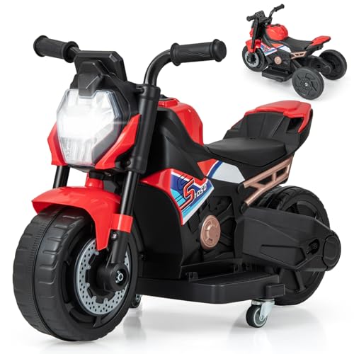 DREAMADE Elektro Motorrad Kinder mit Scheinwerfer & Musik & Hupe, Kindermotorrad mit abnehmbaren Stützrädern, 2-3 km/h Elektromotorrad Elektrofahrzeug, Elektro Motorrad für Kinder ab 18 Monaten (Rot) von DREAMADE