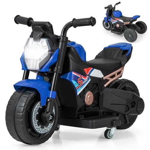 DREAMADE Elektro Motorrad Kinder mit Scheinwerfer & Musik & Hupe, Kindermotorrad mit abnehmbaren Stützrädern, 2-3 km/h Elektromotorrad Elektrofahrzeug, Elektro Motorrad für Kinder ab 18 Monaten (Blau) von DREAMADE