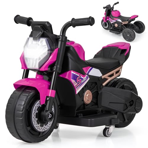 DREAMADE Elektro Motorrad Kinder mit Scheinwerfer & Musik & Hupe, Kindermotorrad mit abnehmbaren Stützrädern, 2-3 km/h Elektromotorrad Elektrofahrzeug, Elektro Motorrad für Kinder ab 18 Monaten (Rosa) von DREAMADE