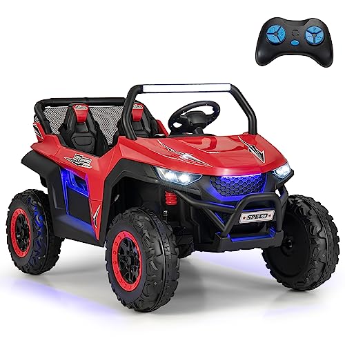 DREAMADE Elektroauto für Kinder, 12 V, 3-8 Jahre, mit Fernbedienung, 2,4 G, elektrisches Quad mit 2 Sitzen, langsamer Start, Soundeffekte, Sicherheitsgurt, Belastung 59 kg, 118 x 74 x 71 cm (rot) von DREAMADE