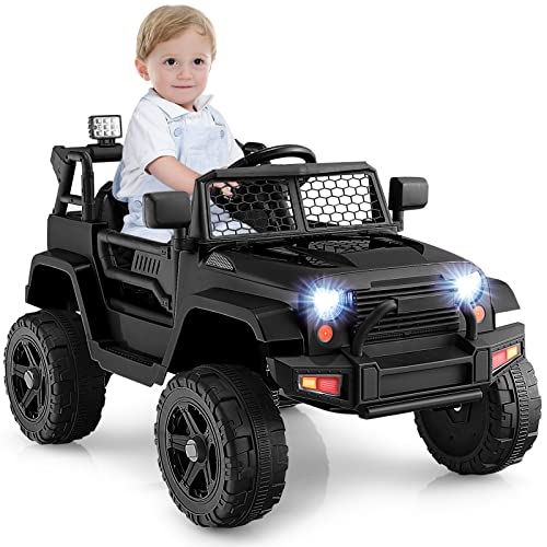 DREAMADE Elektroauto für Kinder, 12V Kinder Elektroauto mit 2,4G Fernbedienung, Kinderfahrzeug mit Hupe & LED Scheinwerfer & Federung & Musik & MP3, Elektroauto Kinder ab 3 Jahre (Schwarz) von DREAMADE