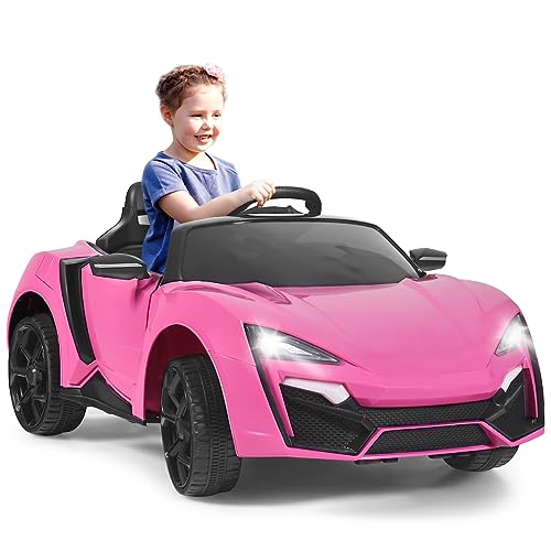 DREAMADE Elektroauto für Kinder, 12V Kinderfahrzeug mit 2,4G Fernbedienung, LED-Scheinwerfer, Musik & MP3-/USB-Player, Elektrofahrzeuge, Elektro Auto für Kinder ab 3 Jahren, Rosa von DREAMADE