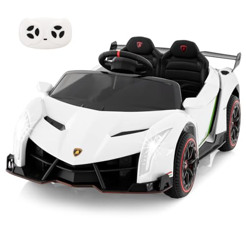 DREAMADE Elektroauto für Kinder, 12V Lamborghini Kinder Auto mit hydraulischer Tür, Elektroauto mit Fernbedienung & Musik & MP3 & LED-Licht, Elektrofahrzeuge für Kinder ab 3 Jahre (Weiß) von DREAMADE