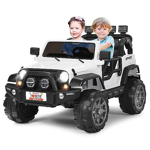 DREAMADE Elektroauto für Kinder, 2-Sitzer Kinder Elektroauto mit 2,4 Ghz Fernbedienung & LED-Licht & Musik & USB, 12V Elektrofahrzeuge für Kinder ab 3 Jahre (Weiß) von DREAMADE