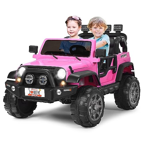 DREAMADE Elektroauto für Kinder, 2-Sitzer Kinder Elektroauto mit 2,4 Ghz Fernbedienung & LED-Licht & Musik & USB, 12V Elektrofahrzeuge für Kinder ab 3 Jahre (Rosa) von DREAMADE