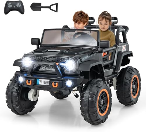 DREAMADE Elektroauto für Kinder 2 Sitzer, 24V Elektroauto mit Fernbedienung & Schaufel, Elektrofahrzeuge mit Licht & Musik & Hupe & USB, Elektrisches Auto für Kinder ab 3 Jahre (Schwarz) von DREAMADE