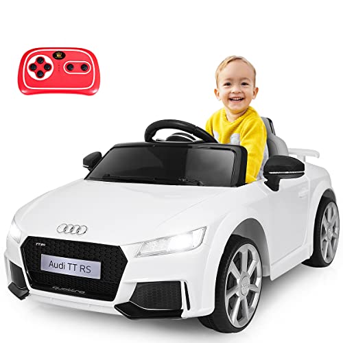 DREAMADE Audi Elektroauto mit 2,4G Fernbedienung, 6V batteriebetriebenes Kinderfahrzeug, Elektrofahrzeuge mit Hupe & Licht & Musik & Sicherheitsgurt, für Kinder 3-8 Jahre, bis 30kg belastbar (Weiß) von DREAMADE