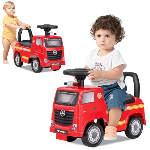 DREAMADE Feuerwehrauto zum Fahren, Mercedes-Benz Kinder Rutschauto mit Scheinwerfern, Hupe & Musik, Rutschfahrzeug für Kinder ab 2 Jahren, belastbar bis 23kg von DREAMADE