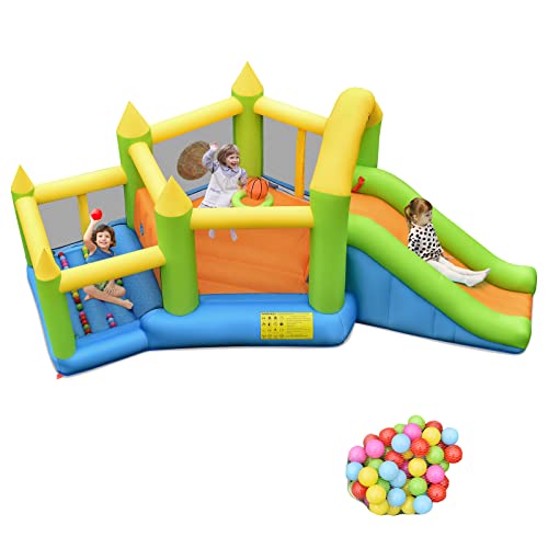 DREAMADE Hüpfburg Aufblasbar, 477 x 241 x208cm Springburg mit Rutsche & Sprungbereich & Kletterwand & Bällebad, Indoor/Outdoor Spielburg mit 50 Bälle für Kinder ab 3 Jahren (ohne Gebläse) von DREAMADE