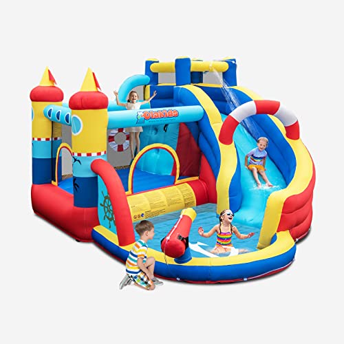 DREAMADE Hüpfburg mit Wasserrutsche, Aufblasbare Hüpfburg mit Langer Rutsche, Bounce Haus mit Wasserpistole & Kletterwand für Kinder 3-10 Jahre, 360 x 290 x 200cm, Hüpfburg Outdoor (ohne Gebläse) von DREAMADE