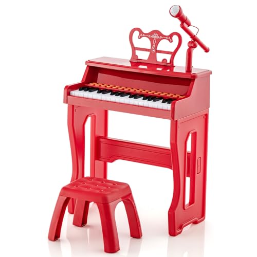 DREAMADE Keyboard Kinder, 37 Tasten Mini Klavier mit Mikrofon & Notenständer & Hocker, E-Piano Kinder mit Ständer, Multifunktionales Musikspielzeug für Kinder ab 3 Jahren (Rot) von DREAMADE