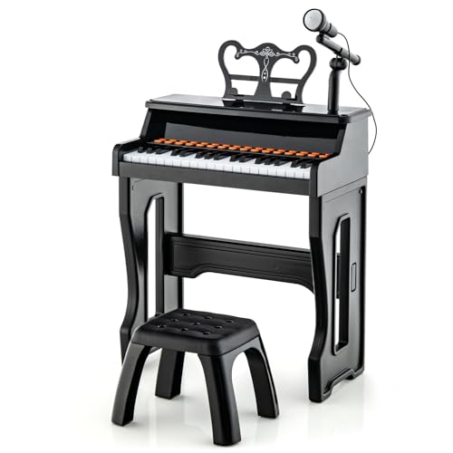 DREAMADE Keyboard Kinder, 37 Tasten Mini Klavier mit Mikrofon & Notenständer & Hocker, E-Piano Kinder mit Ständer, Multifunktionales Musikspielzeug für Kinder ab 3 Jahren (Schwarz) von DREAMADE