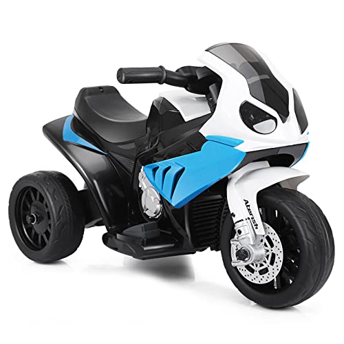 DREAMADE Kinder Elektro Motorrad, 6V Kindermotorrad Elektrisch mit Musik & Licht & Hupe & Stützrädern, 3 km/h, Elektro-Dreirad Elektromotorrad für Kinder 18-36 Monaten (Blau) von DREAMADE