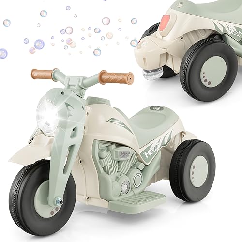 DREAMADE Kinder Elektro Motorrad mit Seifenblasenfunktion, 2,5-3 km/h, Dreirad Kindermotorrad mit Musik & LED-Scheinwerfer, Elektromotorrad für Kinder ab 3 Jahren, bis 30kg belastbar (Beige) von DREAMADE