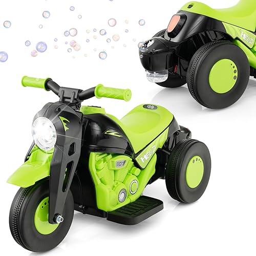 DREAMADE Kinder Elektro Motorrad mit Seifenblasenfunktion, 2,5-3 km/h, Dreirad Kindermotorrad mit Musik & LED-Scheinwerfer, Elektromotorrad für Kinder ab 3 Jahren, bis 30kg belastbar (Grün) von DREAMADE