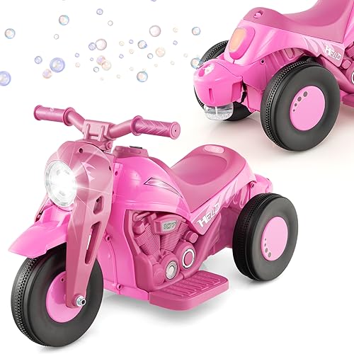 DREAMADE Kinder Elektro Motorrad mit Seifenblasenfunktion, 2,5-3 km/h, Dreirad Kindermotorrad mit Musik & LED-Scheinwerfer, Elektromotorrad für Kinder ab 3 Jahren, bis 30kg belastbar (Rosa) von DREAMADE