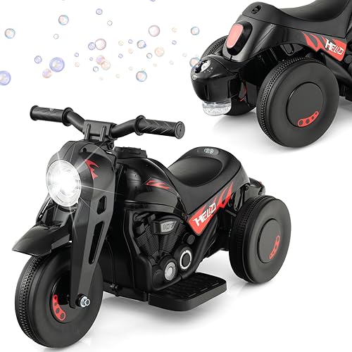 DREAMADE Kinder Elektro Motorrad mit Seifenblasenfunktion, 2,5-3 km/h, Dreirad Kindermotorrad mit Musik & LED-Scheinwerfer, Elektromotorrad für Kinder ab 3 Jahren, bis 30kg belastbar (Schwarz) von DREAMADE