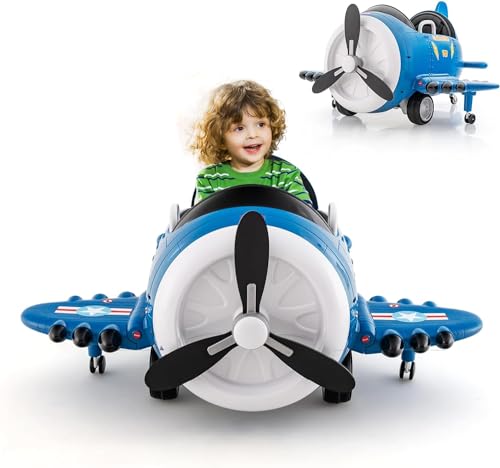 DREAMADE Kinder Elektroauto mit faltbarem Flügel & drehbarem Propeller, Elektroflugzeug mit Drift, Elektroflugzeug mit USB & Musik & Drahtlosfunktion, Elektroauto für Kinder ab 3 Jahre (Blau+Weiß) von DREAMADE