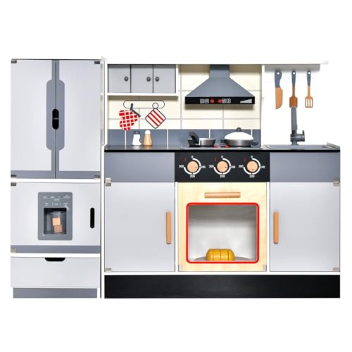 DREAMADE Kinderküche mit 14 TLG. Zubehör, Holzküche Kinderspielküche Waschbecken Herd Backofen und trennbarem Kühlschrank, Spielküche aus Holz für Kinder ab 3 Jahren DREAMADE Kinderküche mit 14 TLG. Zubehör, Holzküche Kinderspielküche Waschbecken Herd Backofen und trennbarem Kühlschrank, Spielküche aus Holz für Kinder ab 3 Jahren von DREAMADE