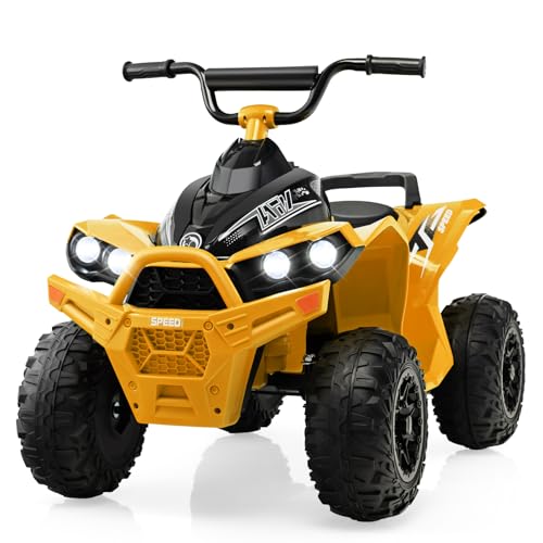 DREAMADE Kinderquad ATV, 12V Elektroquad mit LED-Lichtern, Hupe, Musik & Ladegerät, 2,15-4,3 km/h, Elektrofahrzeug für Kinder 3-8 Jahre, bis 35kg (Gelb) von DREAMADE