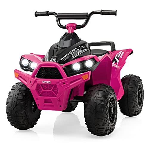 DREAMADE Kinderquad ATV, 12V Elektroquad mit LED-Lichtern, Hupe, Musik & Ladegerät, 2,15-4,3 km/h, Elektrofahrzeug für Kinder 3-8 Jahre, bis 35kg (Rosa) von DREAMADE