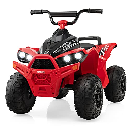 DREAMADE Kinderquad ATV, 12V Elektroquad mit LED-Lichtern, Hupe, Musik & Ladegerät, 2,15-4,3 km/h, Elektrofahrzeug für Kinder 3-8 Jahre, bis 35kg (Rot) von DREAMADE