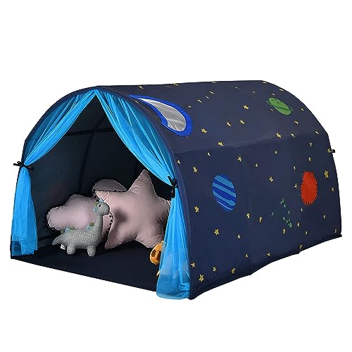 DREAMADE Kinderzelt für Jungs & Mädchen, Spielhaus mit Sternenhimmel & Netzvorhang & Tragetasche, Spielzelt für Indoor & Outdoor, 144x102x82cm (Blau) von DREAMADE