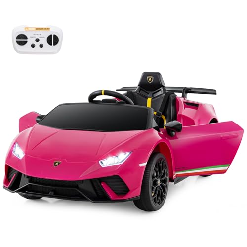 DREAMADE Lamborghini Kinder Elektroauto, 12V Kinderauto mit Fernbedienung, LED-Leuchten, Musik, Hupe, Softstart & Stoßdämpfern, Elektrofahrzeuge für Kinder ab 3 Jahre (Rosa) von DREAMADE