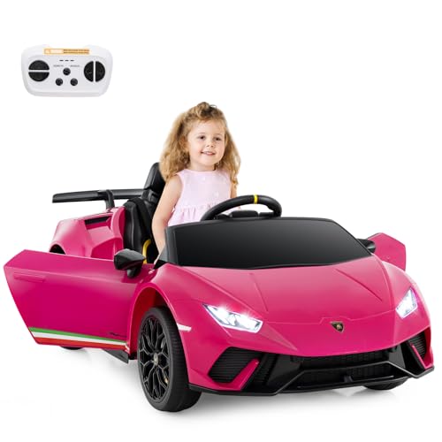 DREAMADE Lamborghini Kinder Elektroauto, 12V Kinderauto mit Fernbedienung, LED-Leuchten, Musik, Hupe, Softstart & Stoßdämpfern, Elektrofahrzeuge für Kinder ab 3 Jahre (Rosa) von DREAMADE