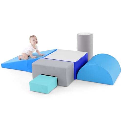 DREAMADE Riesenbausteine 6 TLG., Schaumstoff Bausteinset, Weiche Schaumstoffbausteine für Kinder Baby, Softbausteine Großbausteine für Kinderzimmer Kindergarten (Blau+Grau) von DREAMADE