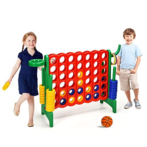 DREAMADE Riesiges 4 Gewinnt Spiel mit Basketballkorb und Wurfspiel, Strategiespiel für Kinder und Erwachsene, 4 in Einer Reihe, Brettspiel Spielzeug,Vier in Reihespiel Kinderspiel (Rot+Grün-Rahmen) von DREAMADE