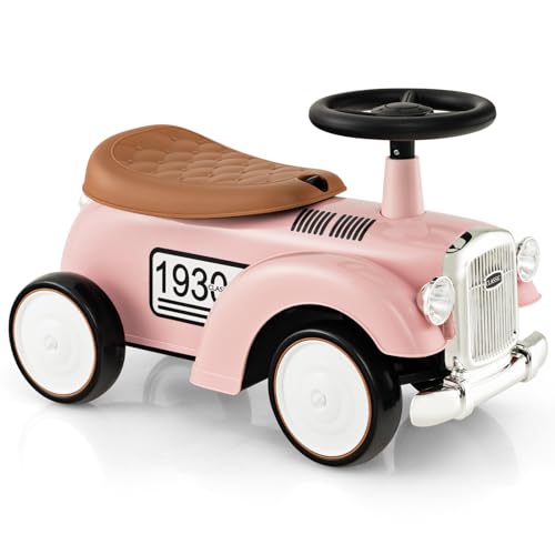 DREAMADE Rutschauto, Kinder Rutschfahrzeug mit Hupe & Stauraum & DIY Abziehbild, Rutscher Jungen & Mädchen 18-36 Monate (Pink) von DREAMADE